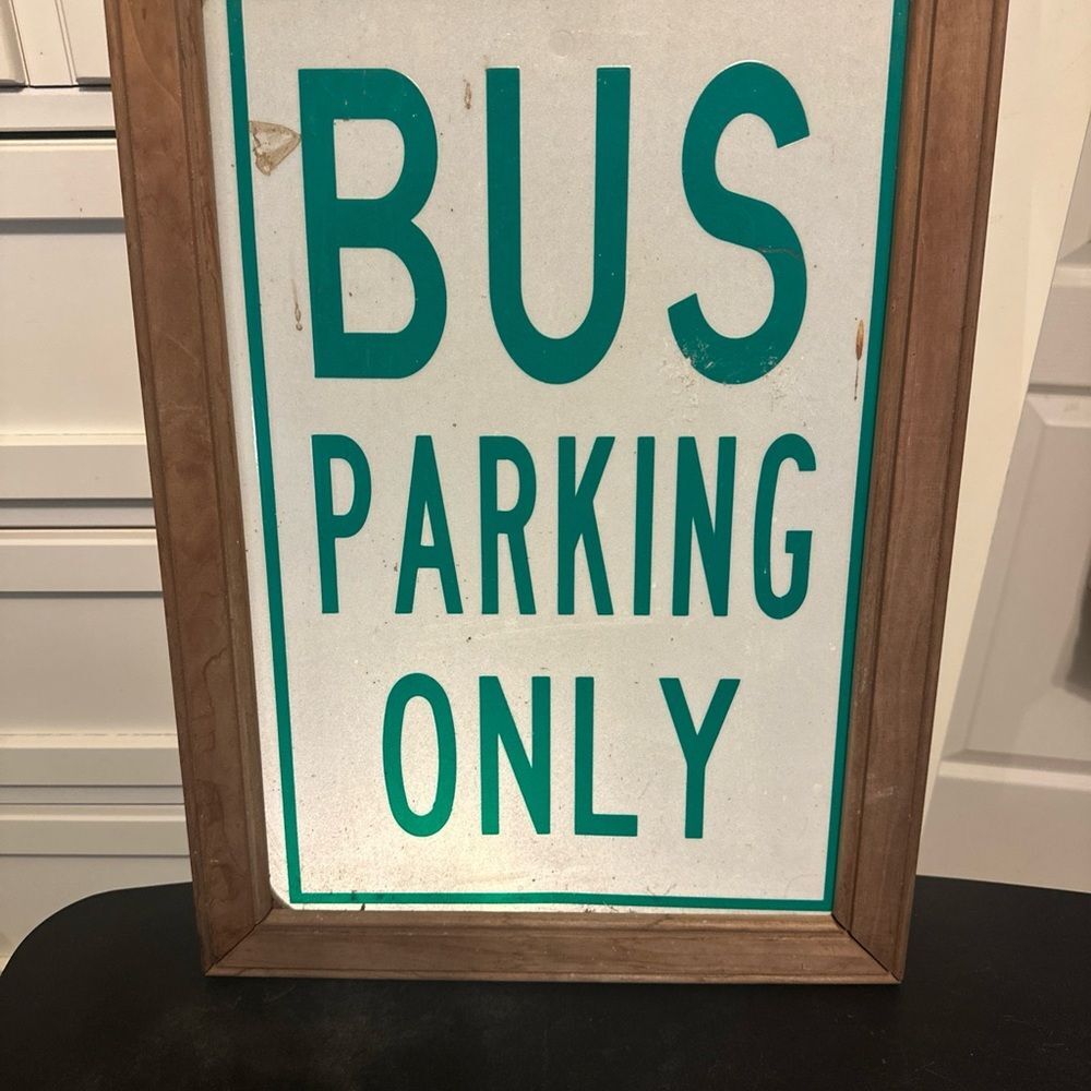 Vintage Bus Parking Only Sign with Wooden Frame
